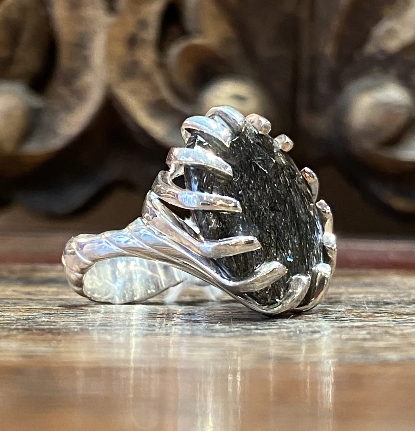 Galerie Kara Black bague quartz rutile argent
